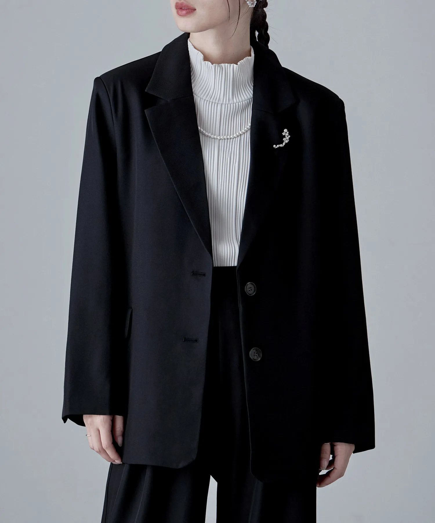 SET UP pants suit Twill single tailored jacket & Tuck wide pants