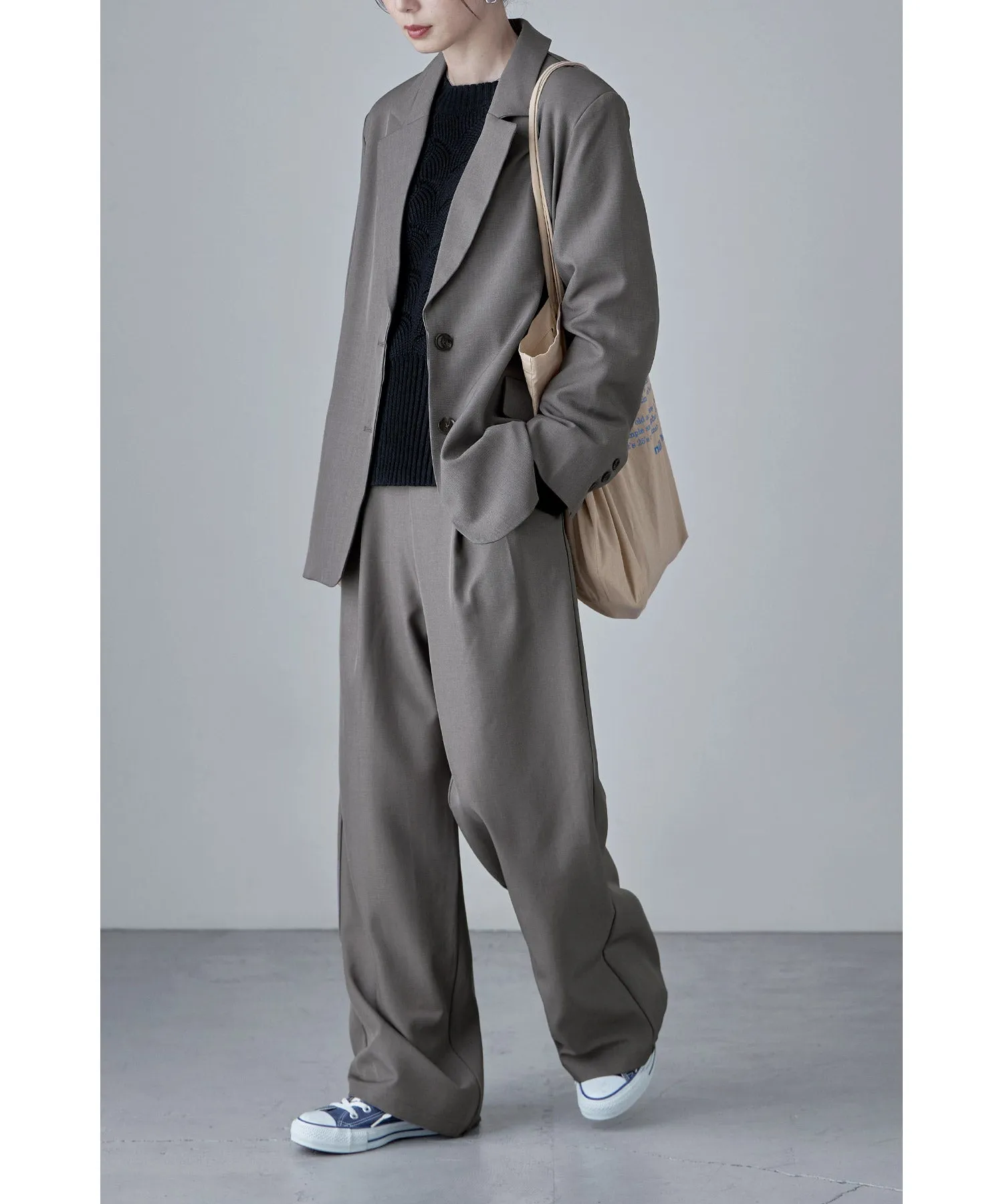 SET UP pants suit Twill single tailored jacket & Tuck wide pants