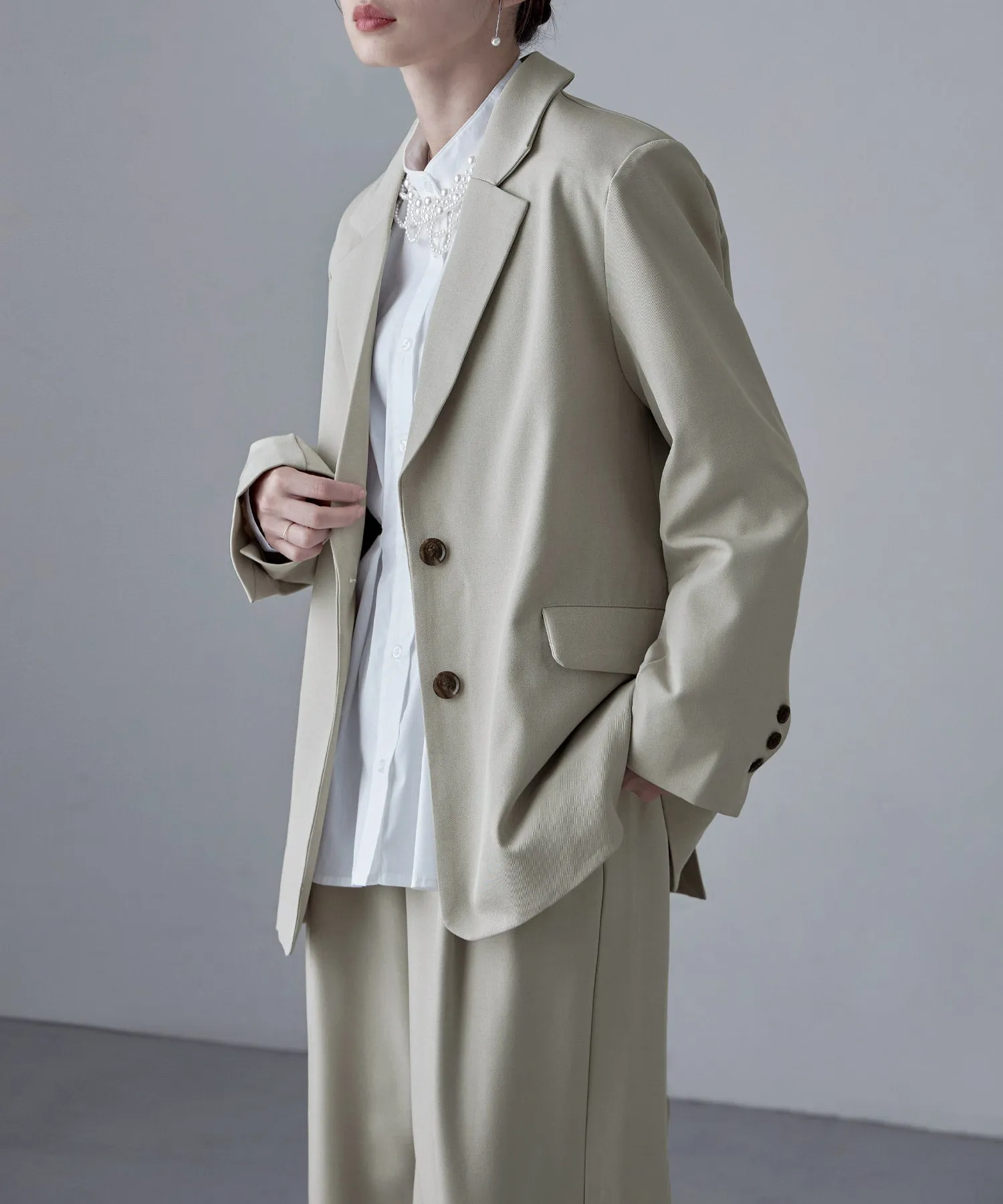 SET UP pants suit Twill single tailored jacket & Tuck wide pants