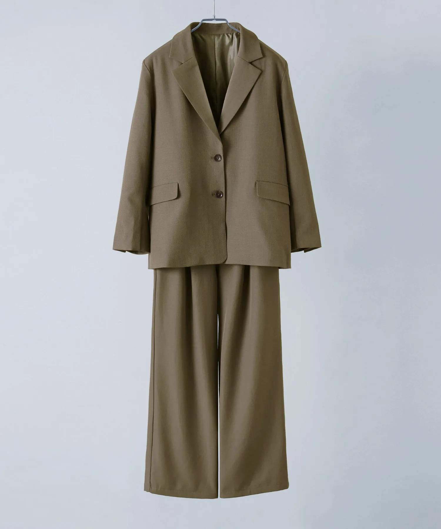 SET UP pants suit Twill single tailored jacket & Tuck wide pants