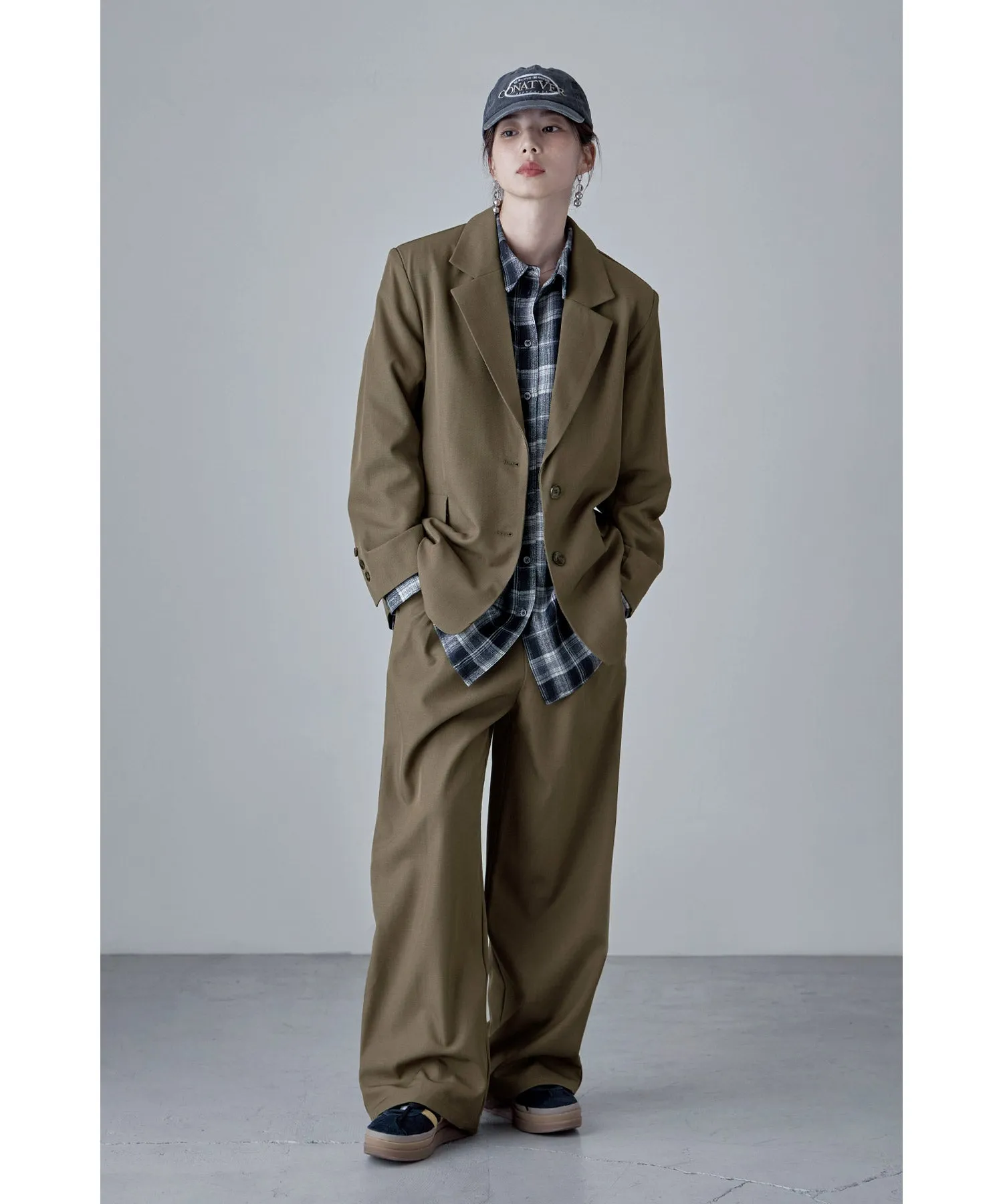 SET UP pants suit Twill single tailored jacket & Tuck wide pants