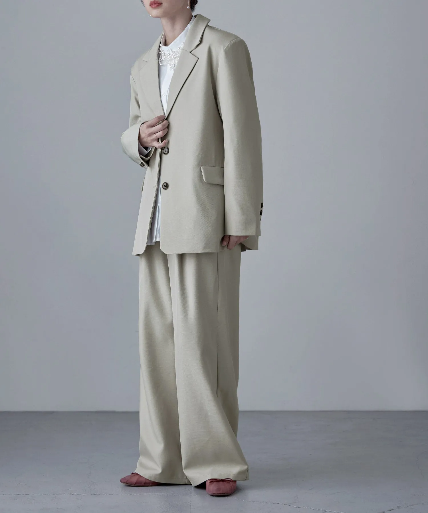 SET UP pants suit Twill single tailored jacket & Tuck wide pants