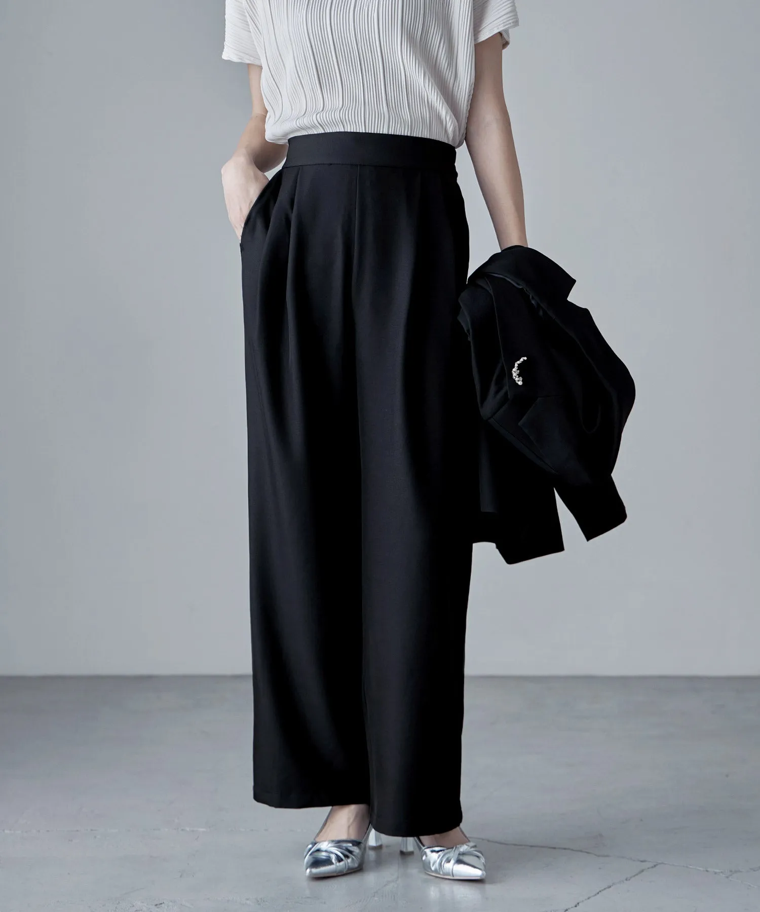 SET UP pants suit Twill single tailored jacket & Tuck wide pants