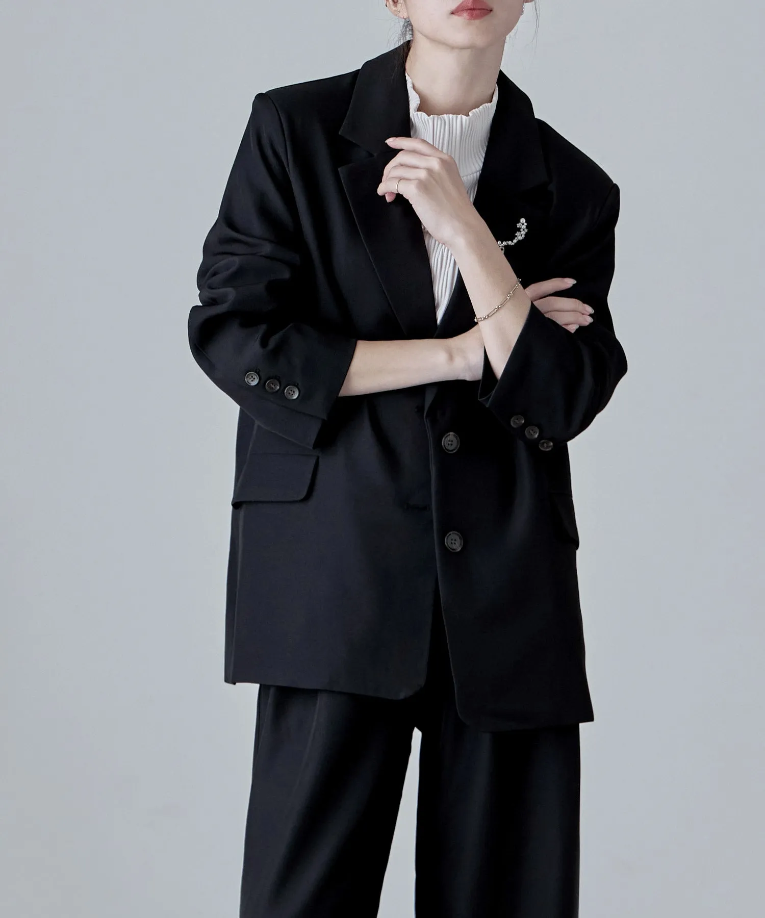 SET UP pants suit Twill single tailored jacket & Tuck wide pants