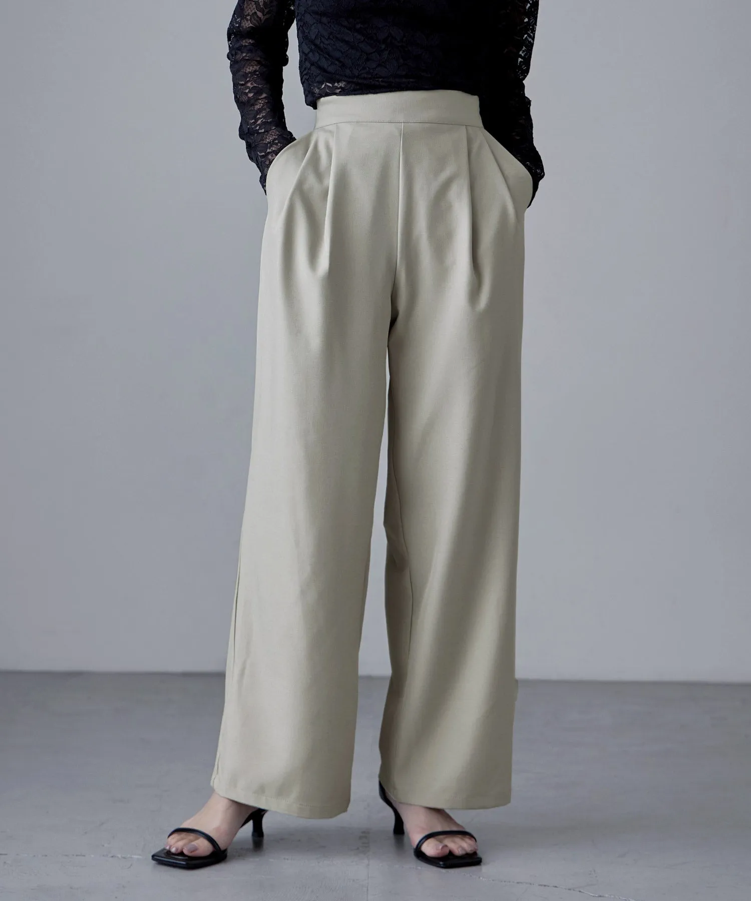 SET UP pants suit Twill single tailored jacket & Tuck wide pants