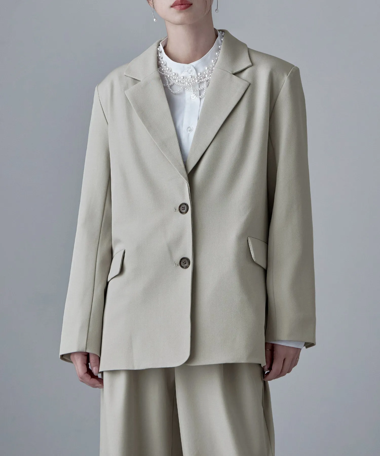SET UP pants suit Twill single tailored jacket & Tuck wide pants