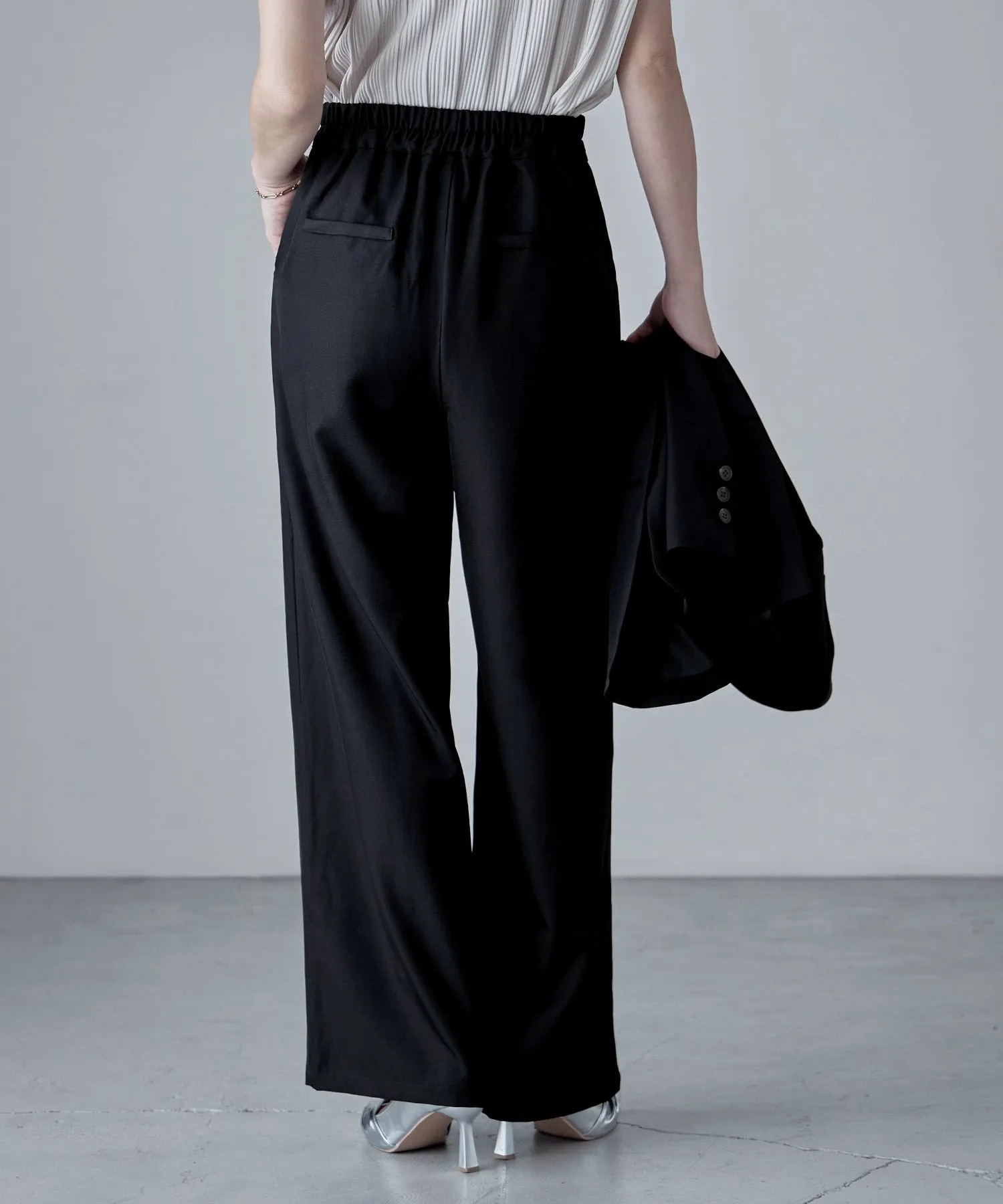 SET UP pants suit Twill single tailored jacket & Tuck wide pants