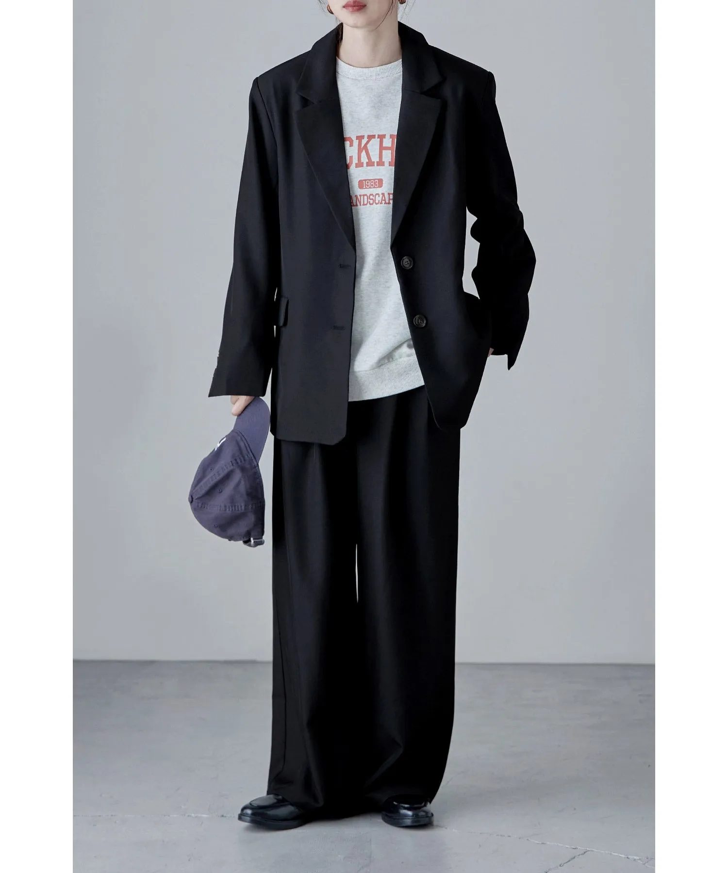 SET UP pants suit Twill single tailored jacket & Tuck wide pants