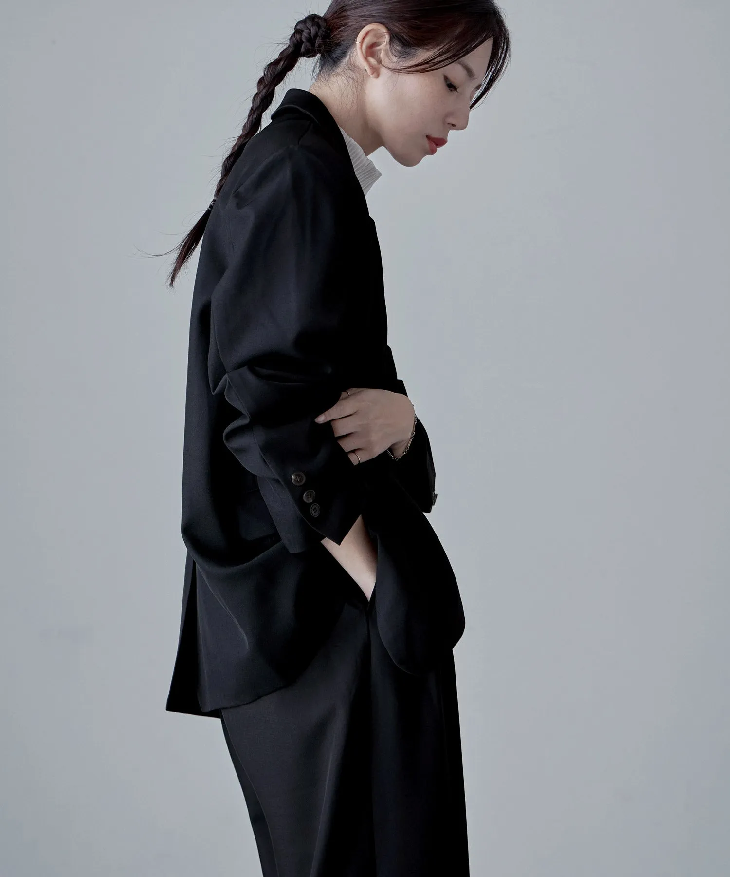 SET UP pants suit Twill single tailored jacket & Tuck wide pants