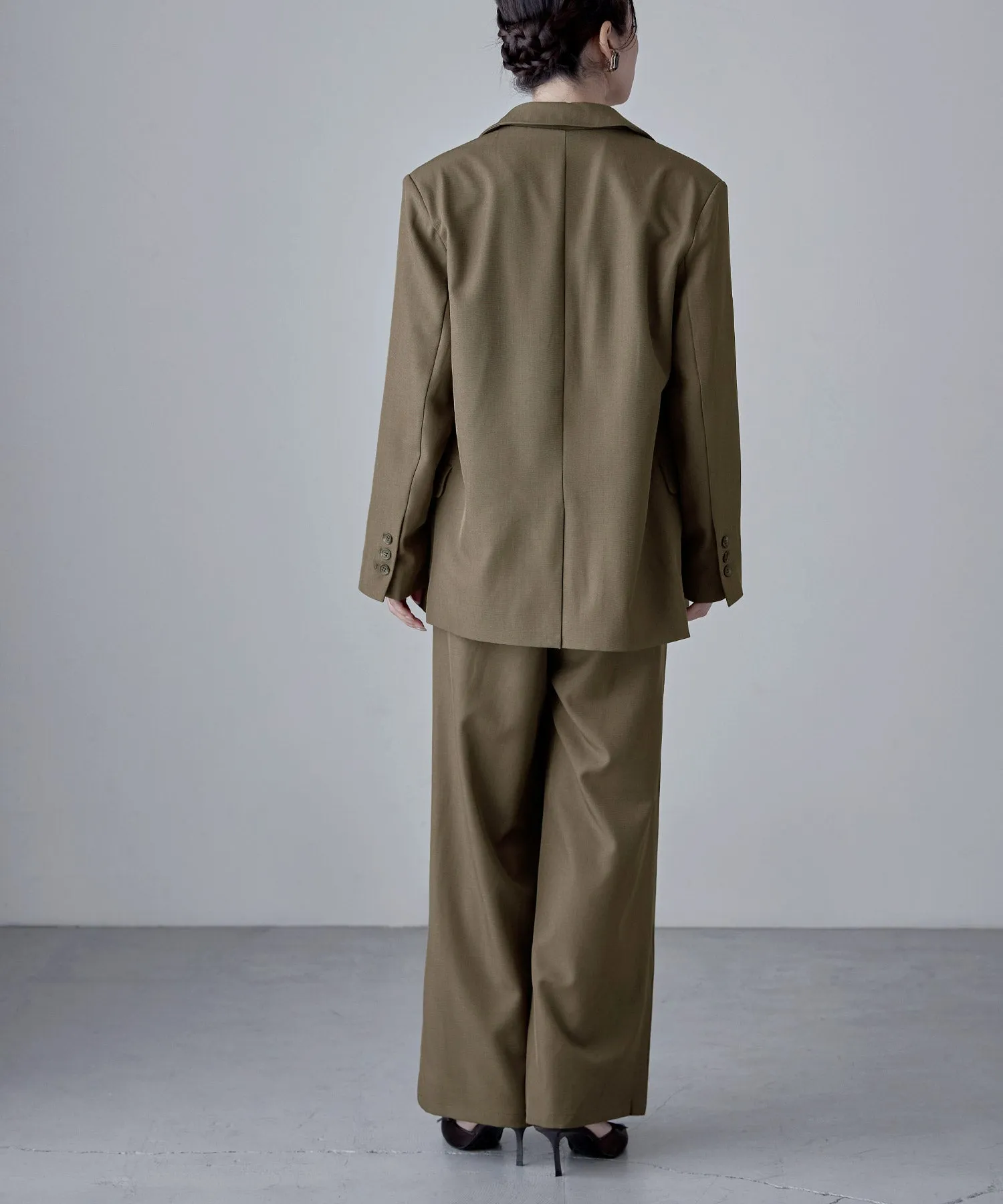 SET UP pants suit Twill single tailored jacket & Tuck wide pants