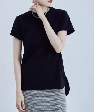 Side slit round hem T-shirt