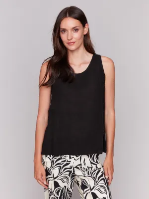 Sleeveless Linen Top with Slit - Black