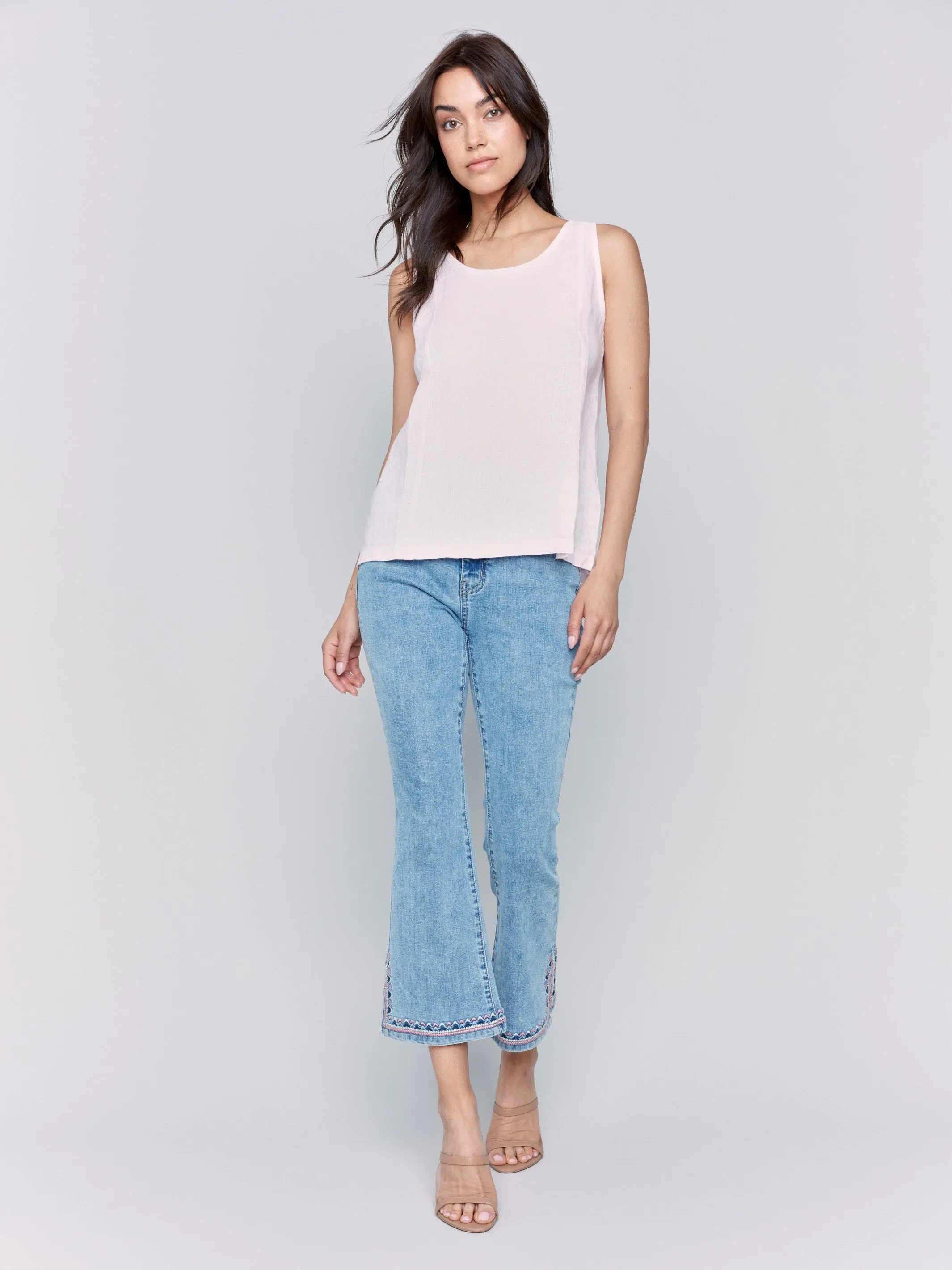 Sleeveless Linen Top with Slit - Petal