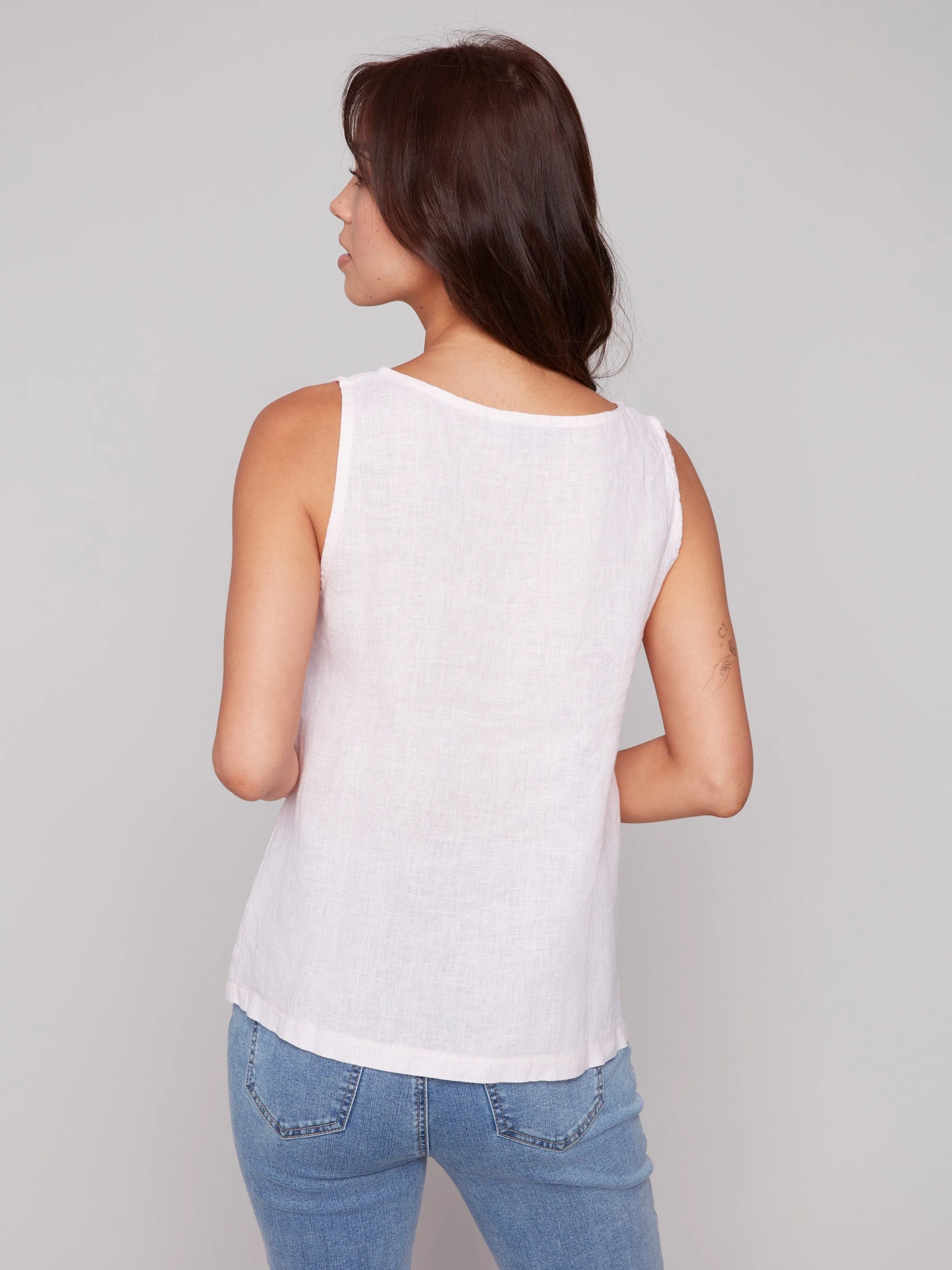 Sleeveless Linen Top with Slit - Petal