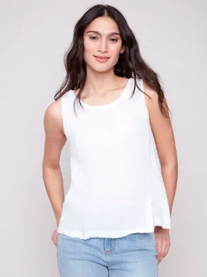 Sleeveless Linen Top with Slit - White