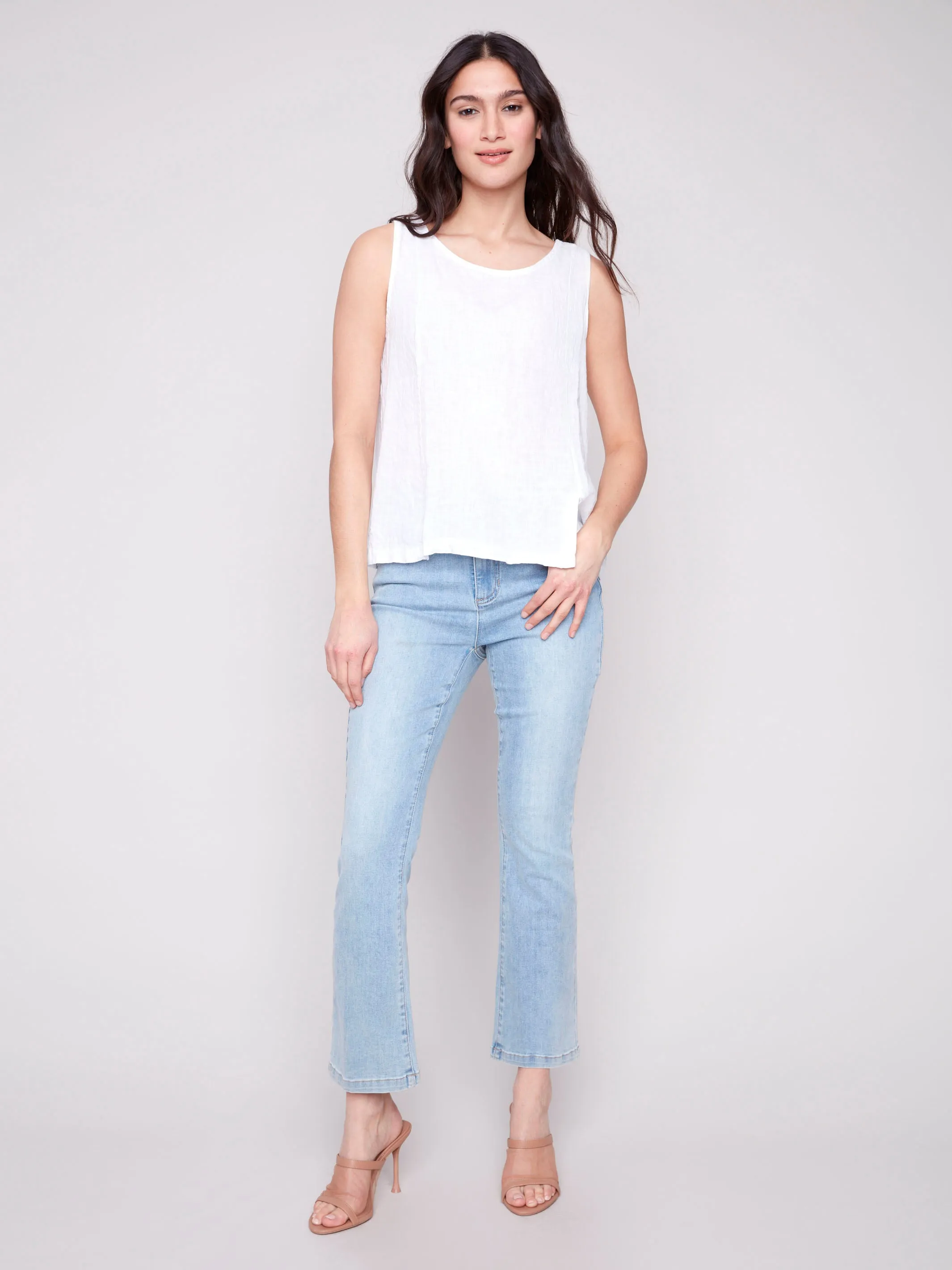 Sleeveless Linen Top with Slit - White