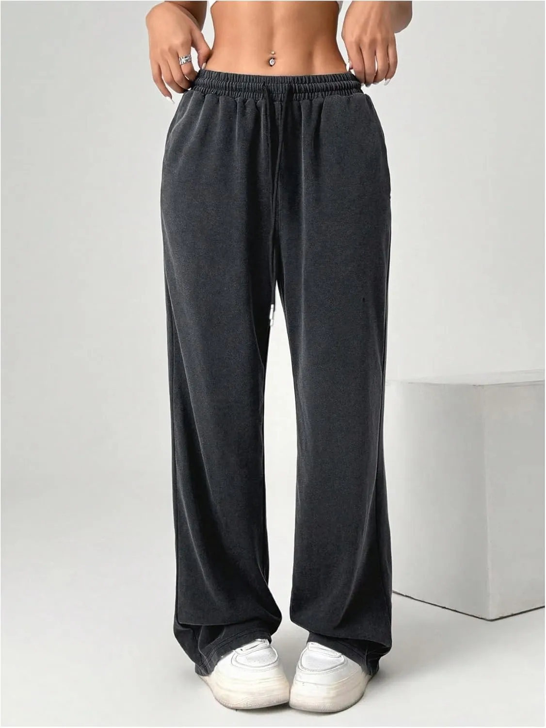 SOLY HUX Women's Drawstring Sweatpants High Waisted Vintage Baggy Wide Leg Pants with Pockets