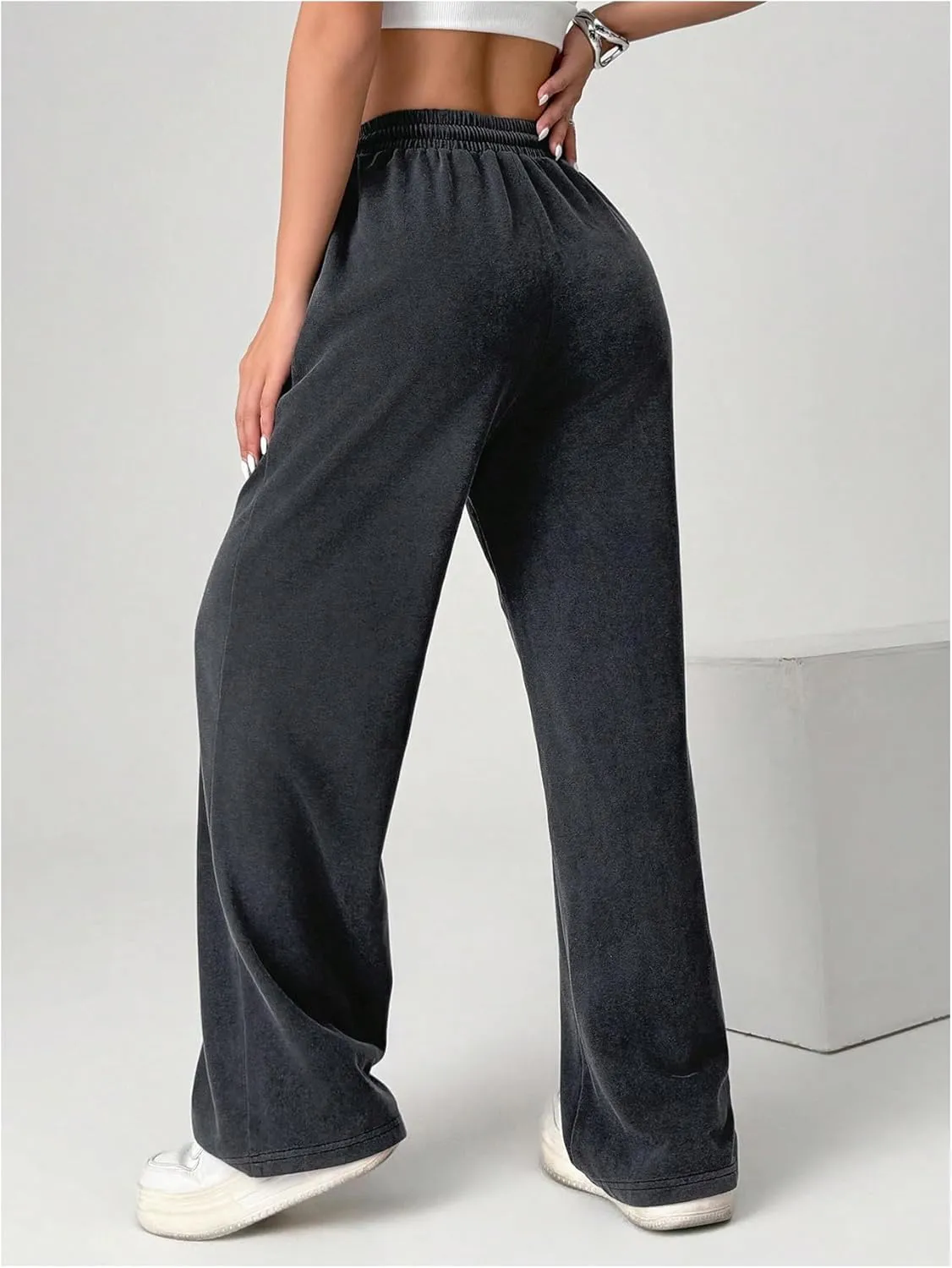 SOLY HUX Women's Drawstring Sweatpants High Waisted Vintage Baggy Wide Leg Pants with Pockets