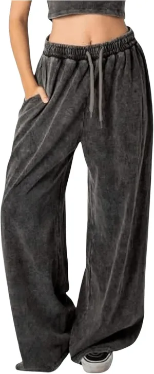SOLY HUX Women's Drawstring Sweatpants High Waisted Vintage Baggy Wide Leg Pants with Pockets