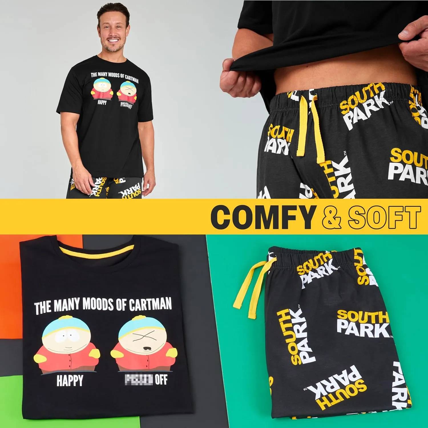 South Park Pajamas for Teens Men T Shirt Long Pants PJs Set Funny Loungewear Gifts