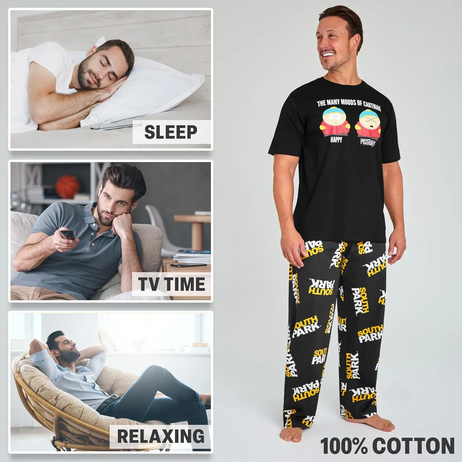 South Park Pajamas for Teens Men T Shirt Long Pants PJs Set Funny Loungewear Gifts