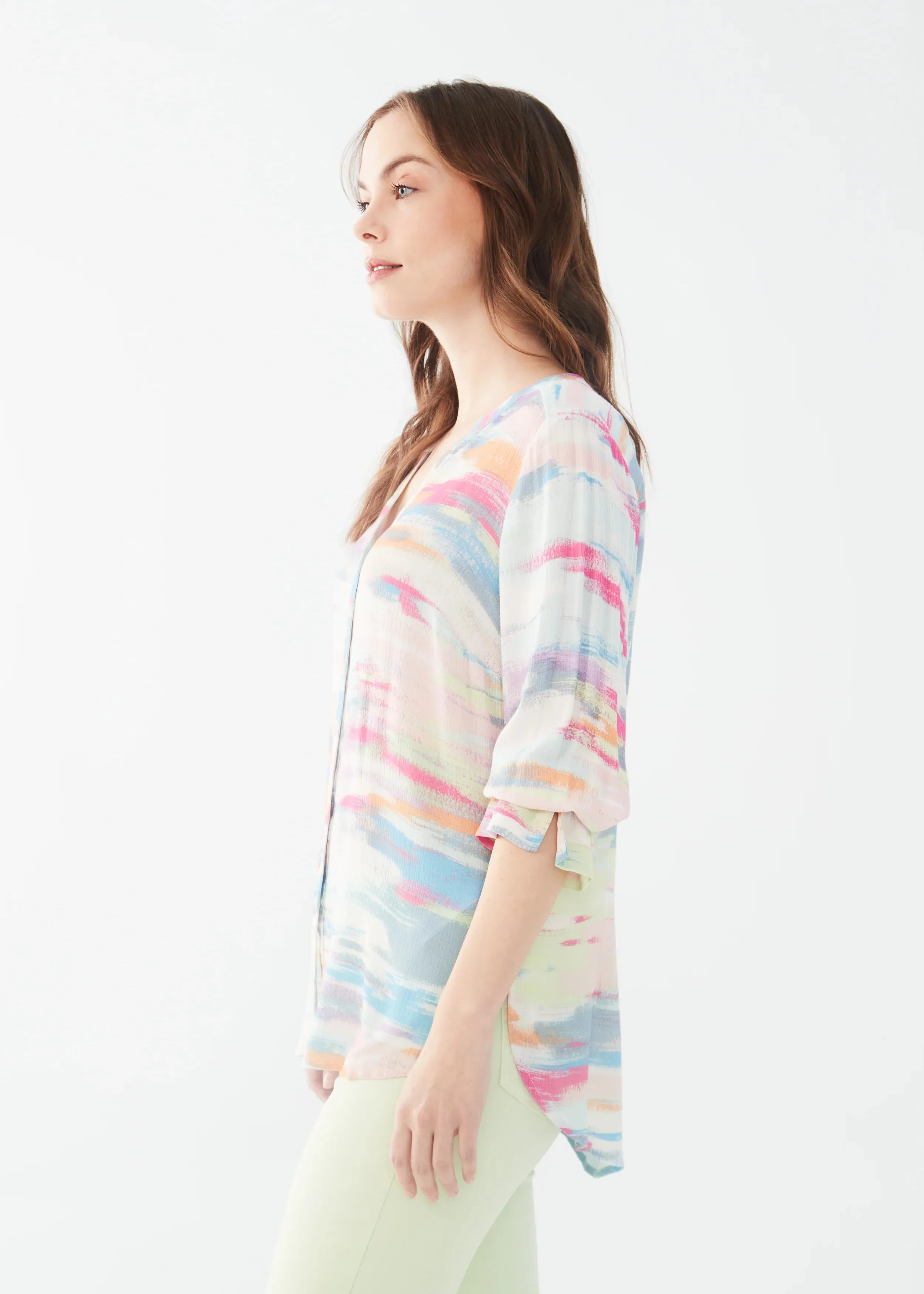 Starla Slit Detail Three Quarter Sleeve Crepe Shirt - FDJ French Dressing 7143493