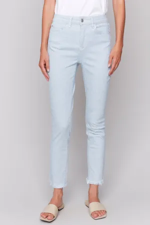 STRIPES FRAYED HEM ANKLE JEAN