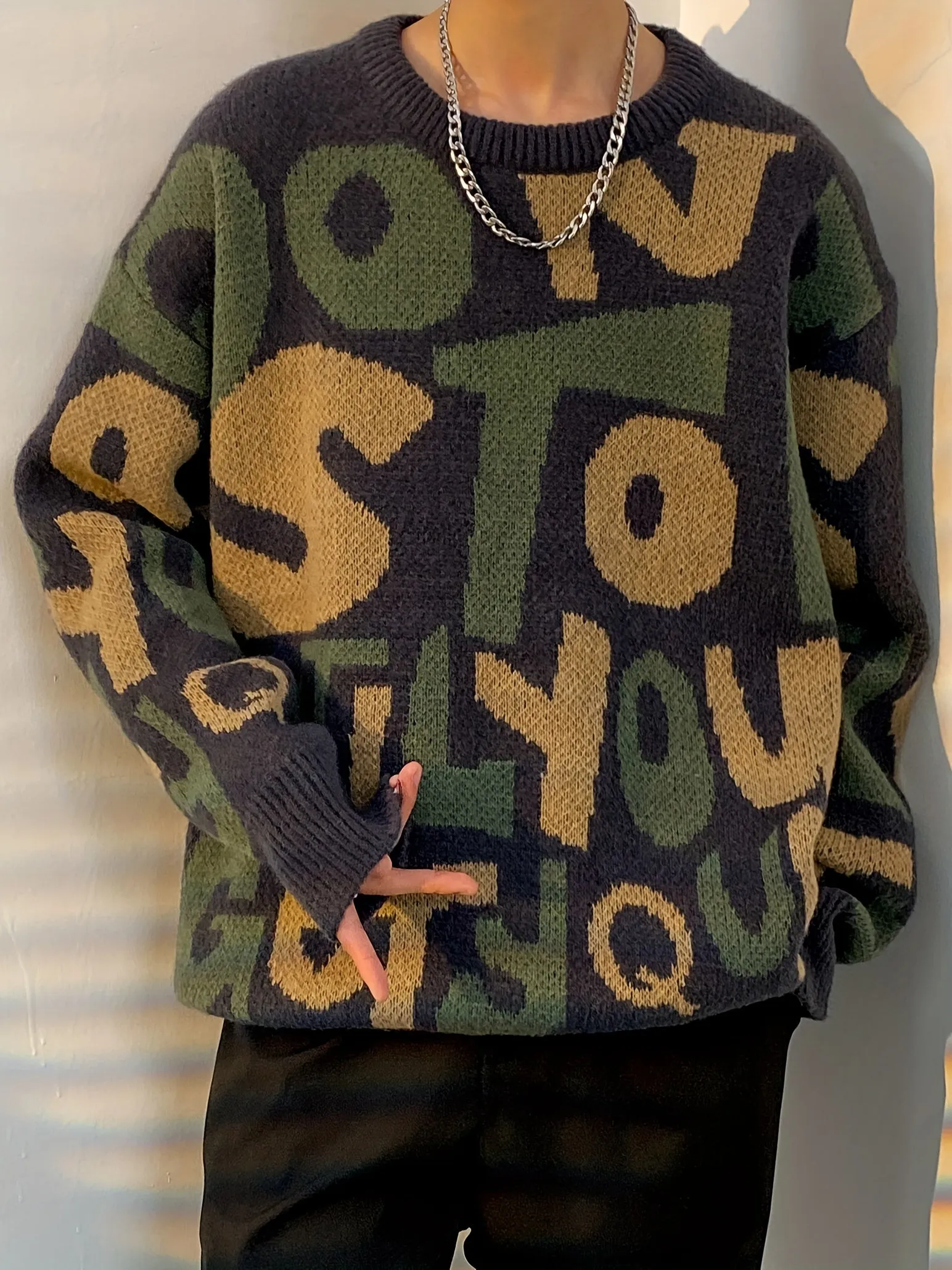 THADIN | Stylish Knitted Mens Sweater with Alphabet Pattern