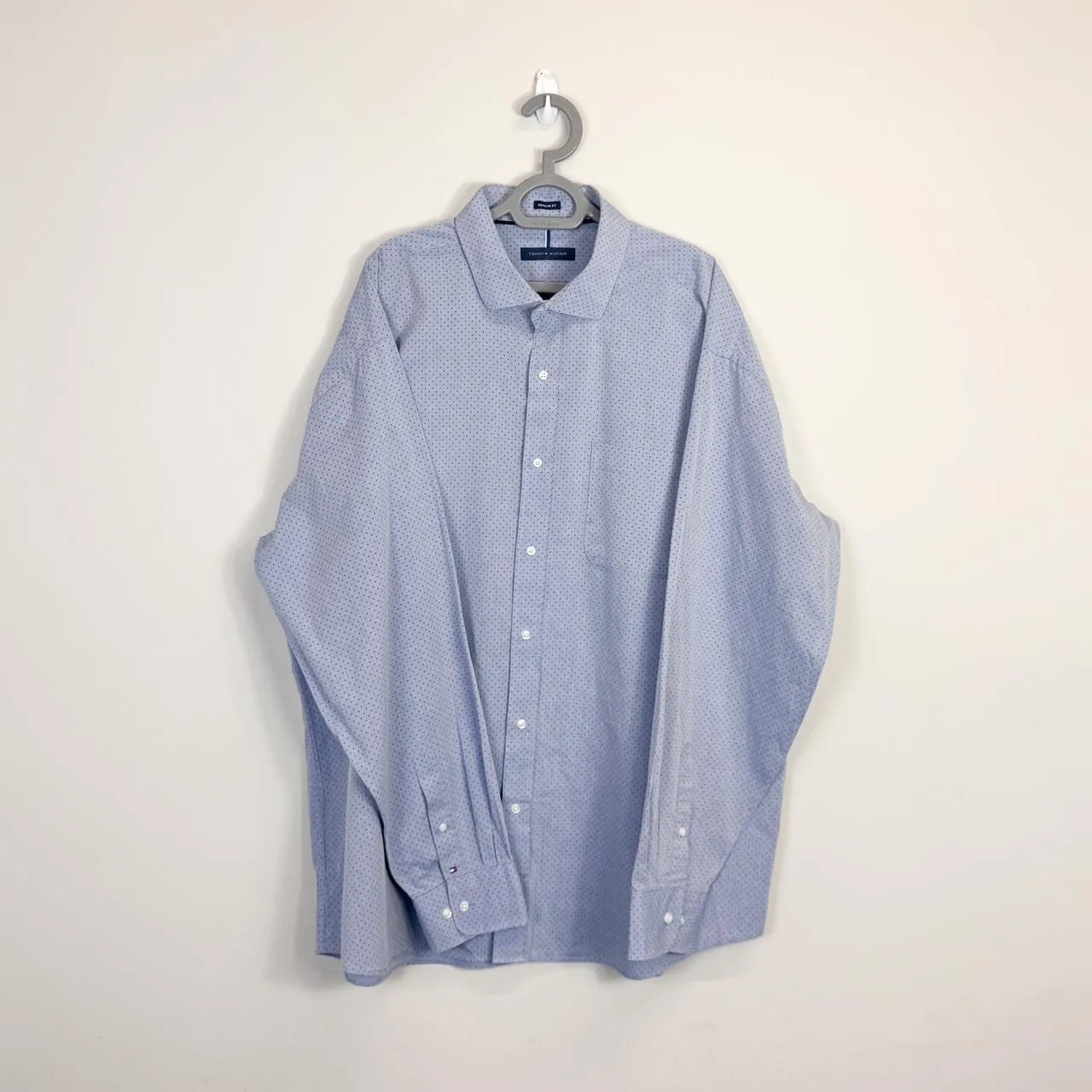 Tommy Hilfiger Shirt Mens XL Blue Polka Dot Collared Button Down