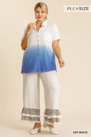 Umgee Off White And Blue Dip Dyed Button Down Plus Shirt