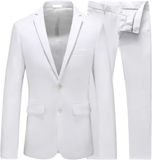 UNINUKOO Men's Suits Slim Fit 2 Button 2 Piece Suits for Men Party Formal Dress Solid Tuxedo Blazer Jacket Pants Set US Size 34 White Blazer and Pants