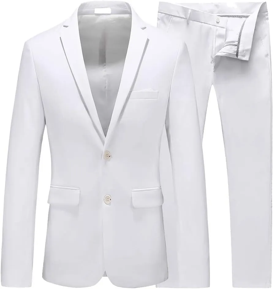 UNINUKOO Men's Suits Slim Fit 2 Button 2 Piece Suits for Men Party Formal Dress Solid Tuxedo Blazer Jacket Pants Set US Size 34 White Blazer and Pants