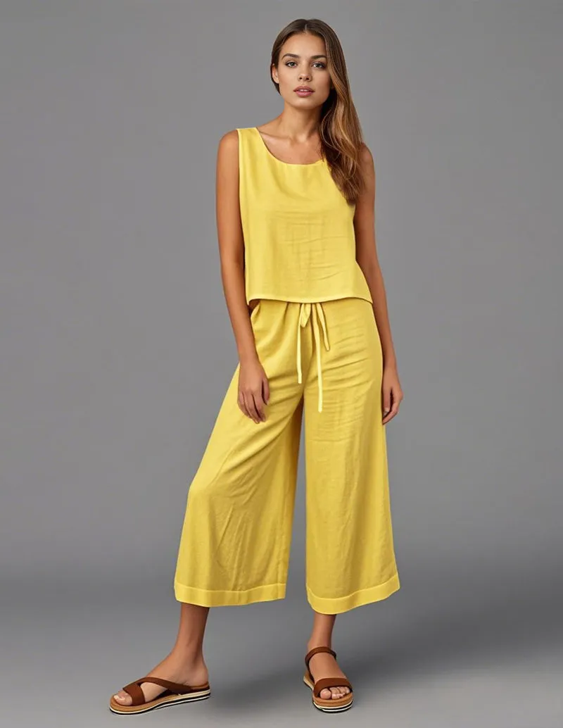 Versatile Cotton Tank Top Pants Set