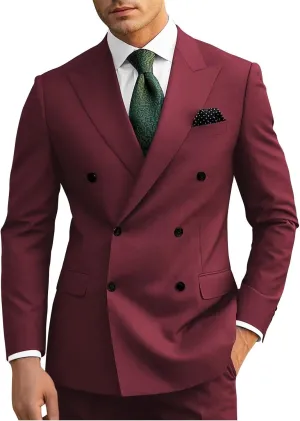 Wangyue Mens Suits Double Breasted Suit Men Slim Fit 2 Piece Wedding Prom Double Breasted Blazer Groom Suit Pants Sets