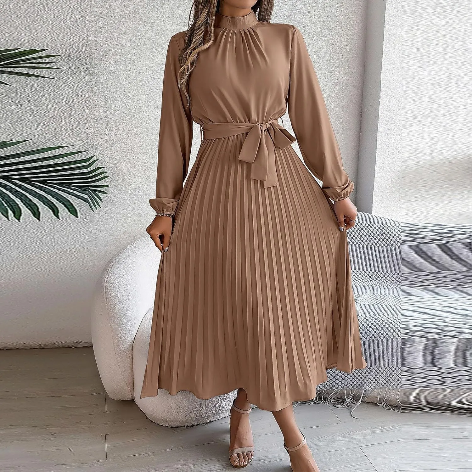 Wedding Guest Dresses for Women Women's Long Sleeve Maxi Dress Flowy Casual Fall A-Line Long Cocktail Tshirt Dress