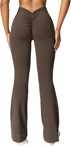 YEOREO Scrunch Flare Leggings Daze V Back Butt Lifting Wide Leg High Waist 31.5" Gym Workout Yoga Pants