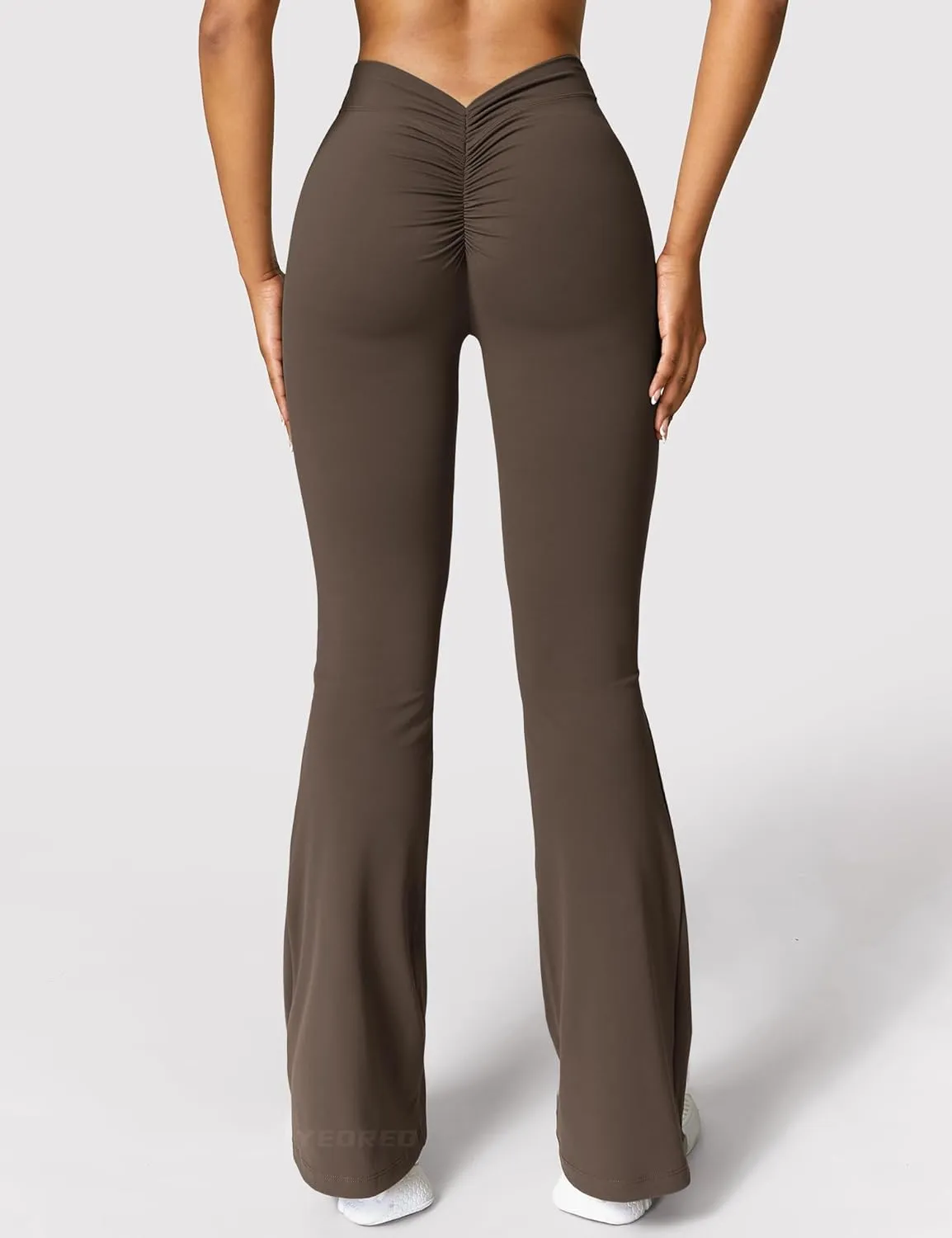 YEOREO Scrunch Flare Leggings Daze V Back Butt Lifting Wide Leg High Waist 31.5" Gym Workout Yoga Pants